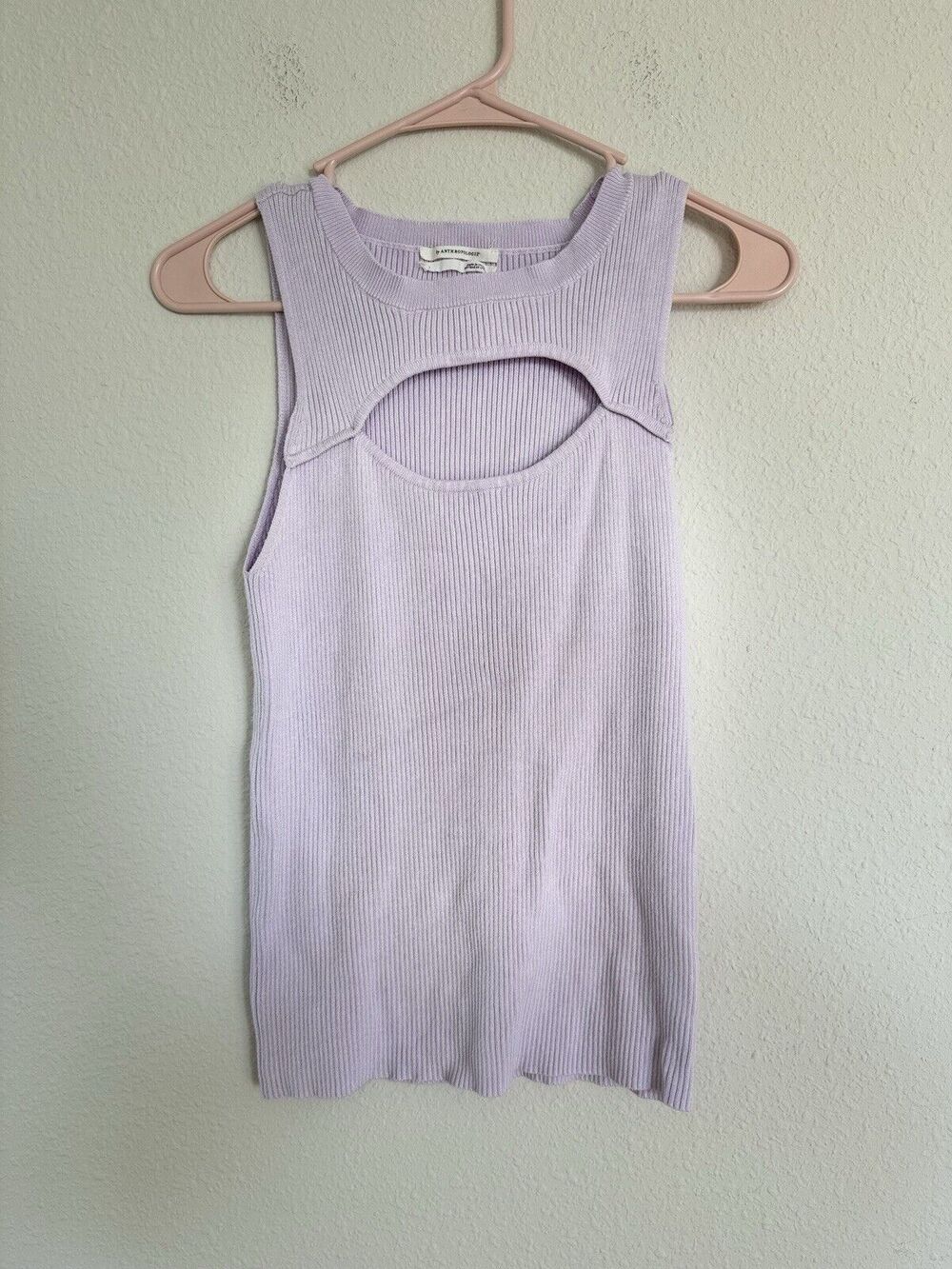 By Anthropologie Purple Knit Tanktop Sweater Cutout Ribbed Top Size M Preppy